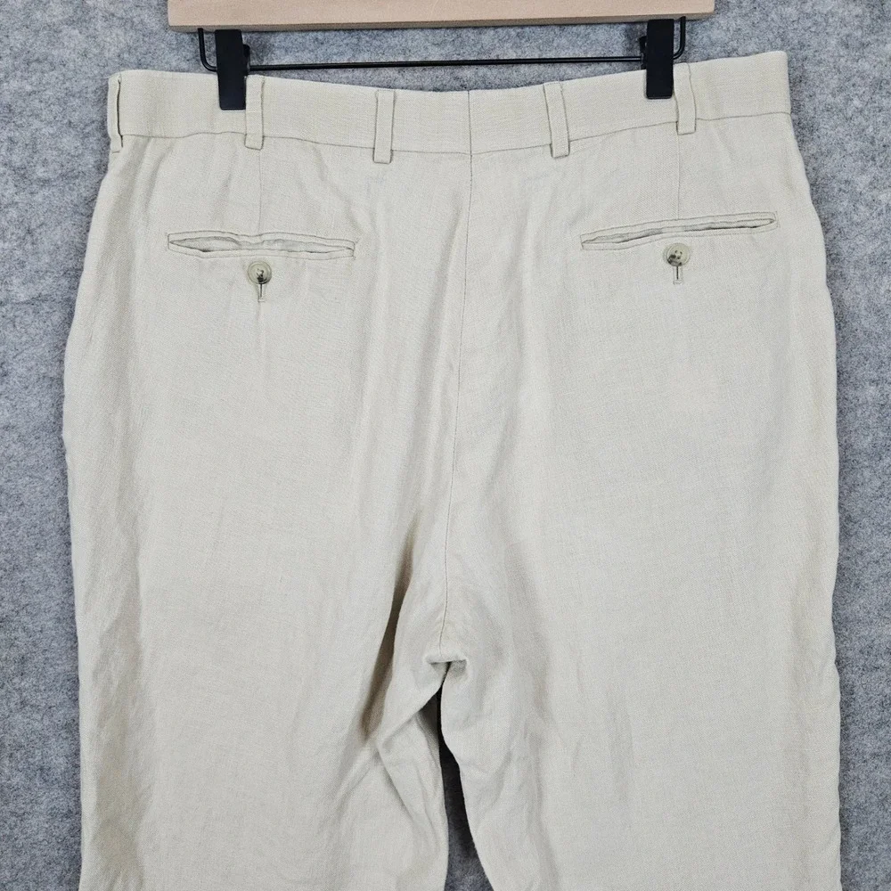 Brooks Brothers Men's Beige 100% Linen Madison Pants 38x34‎ (ACTUAL 35x30) SPOTS